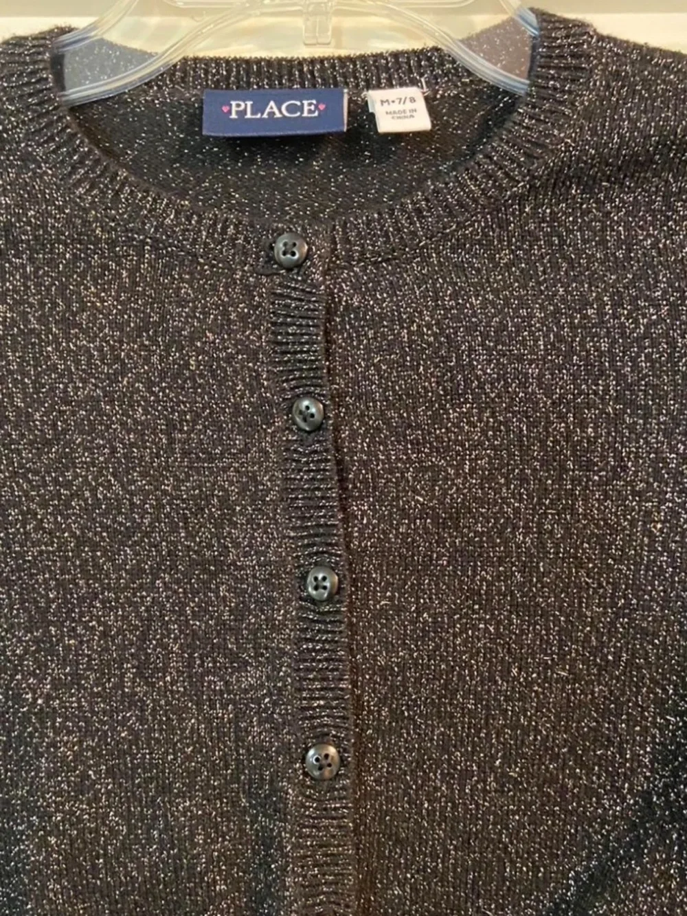 The Children’s Place Girls Black Silver Metallic Shimmer Cardigan Size M 7/8
